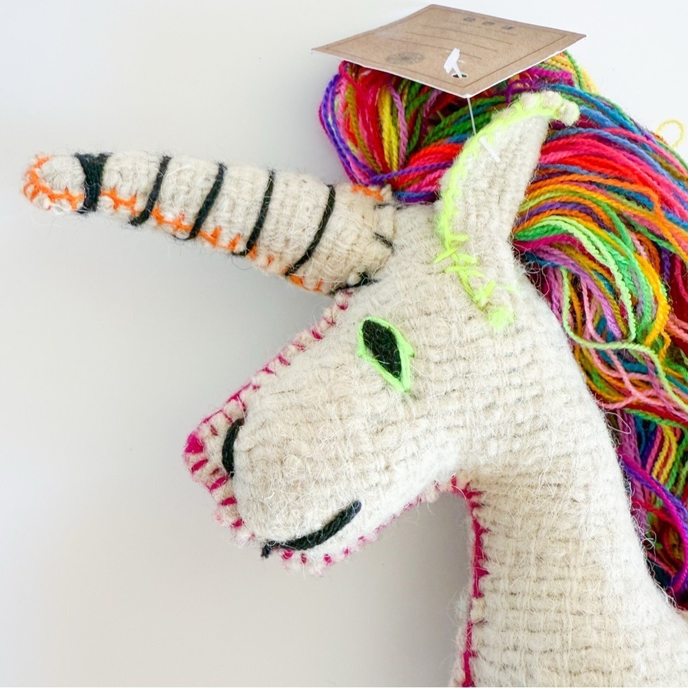NWT Eclectic Array Handmade Artisan Wool Rainbow Unicorn Plush Stuffed Animal - Picture 9 of 14